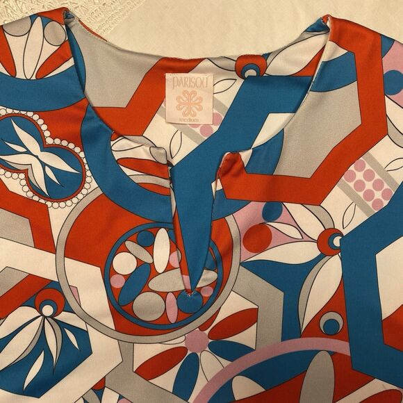 Parisou Dress Size M A-line Mini V-Neck Sleeveless Stretch Abstract Multicolor - Picture 4 of 7